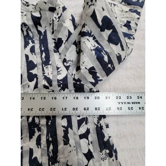 Yushi Womens Navy & White Abstract Floral Print Button-Up Tunic Shirt Small - Picture 6 of 8